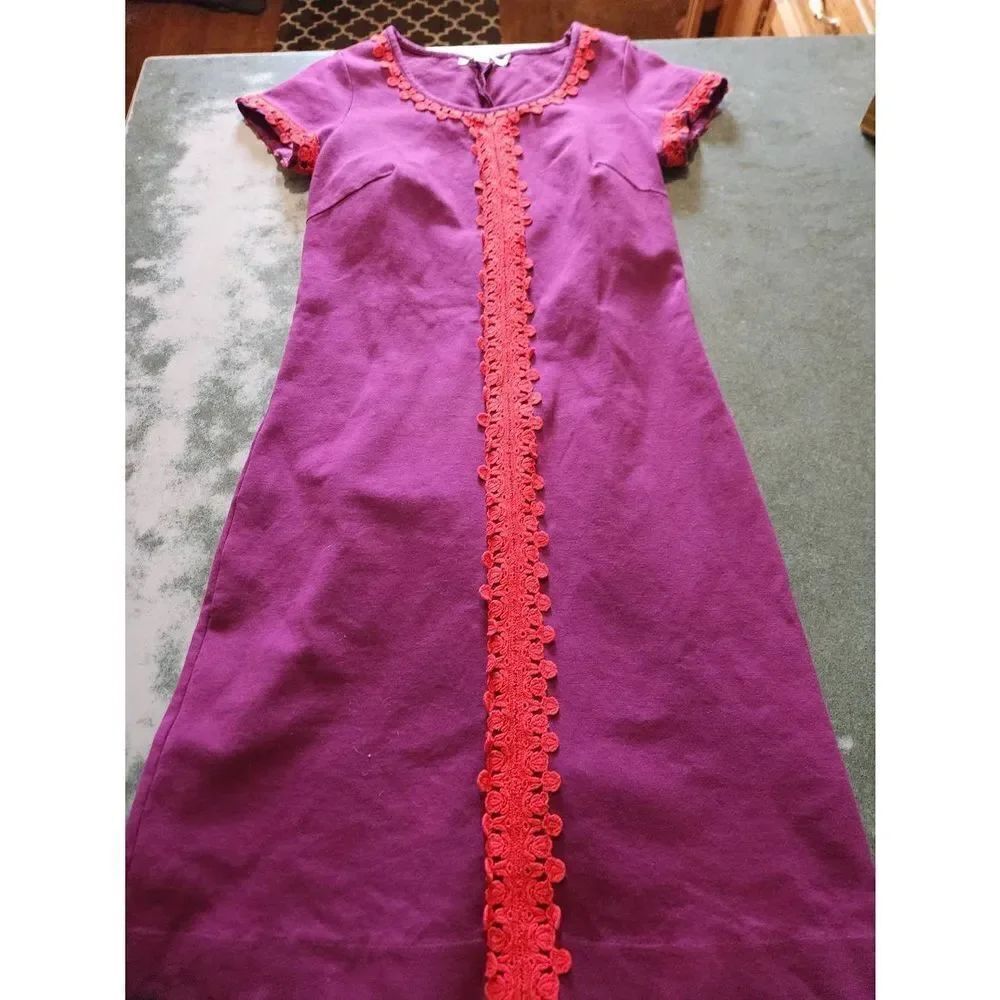 Boden Crochet Detail Shift Dress Magenta sz 4R
